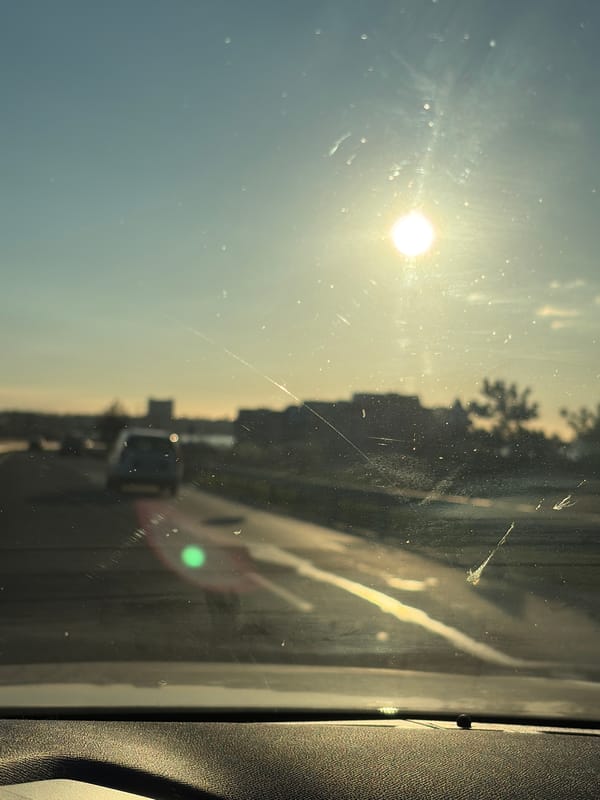 Morning sunlight viewed through car windshield in Pomorie, Bulgaria