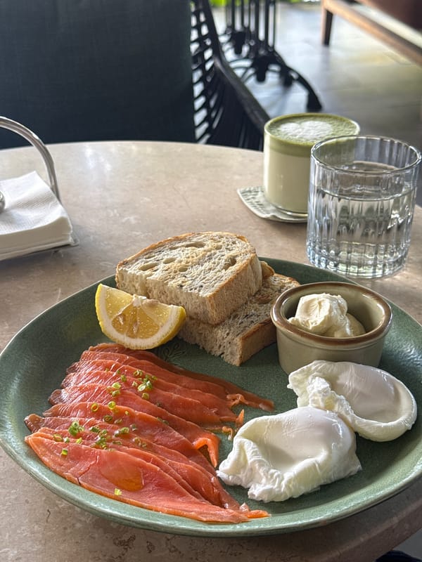 Salmon breakfast meal served in Ubud, Indonesia