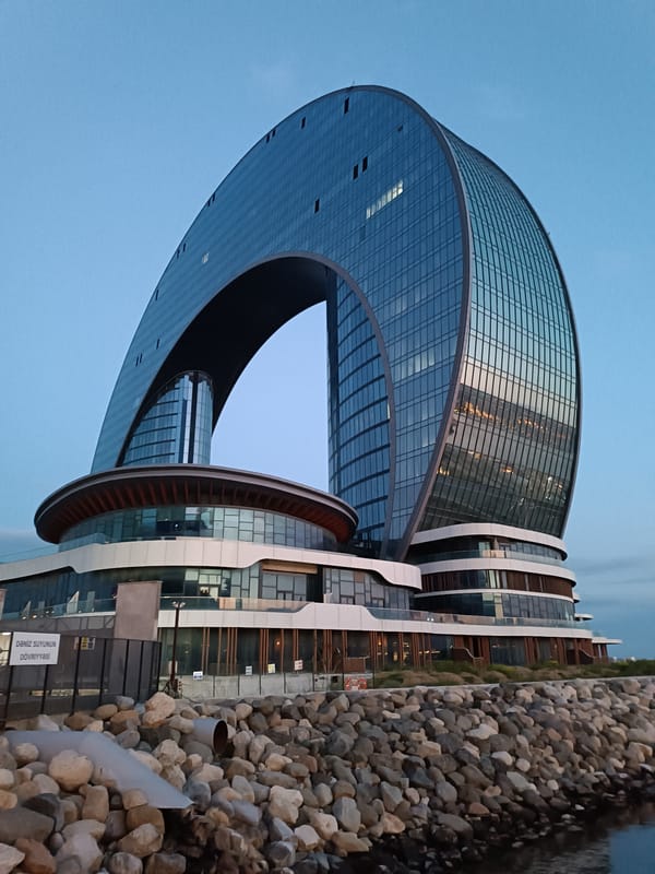 Evening harbor activity documented in Baku City, Azerbaijan