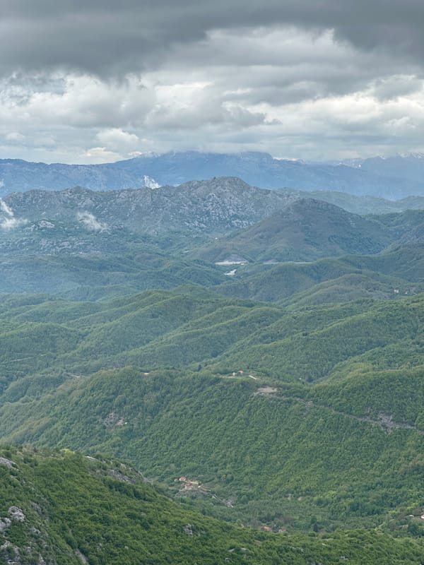 Mountain landscape documented in Brskut, Montenegro under cloudy conditions