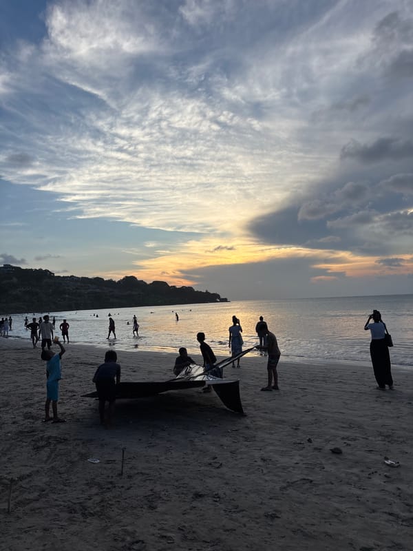Sunset beach recreation captured at Kuta Selatan, Indonesia