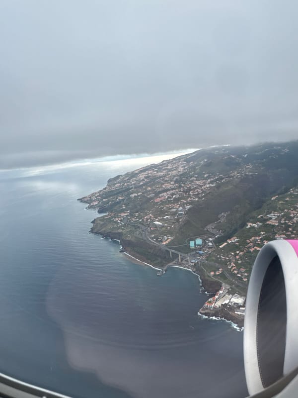 Aerial view captures Santa Cruz Portugal coastline from airplane