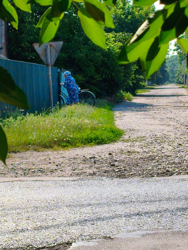 Quiet morning street life in rural Ustyvytsia, Ukraine