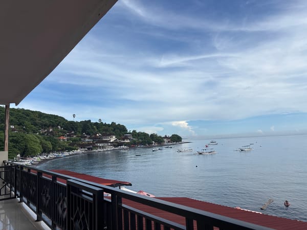Serene coastal view captured from balcony in Abang, Indonesia