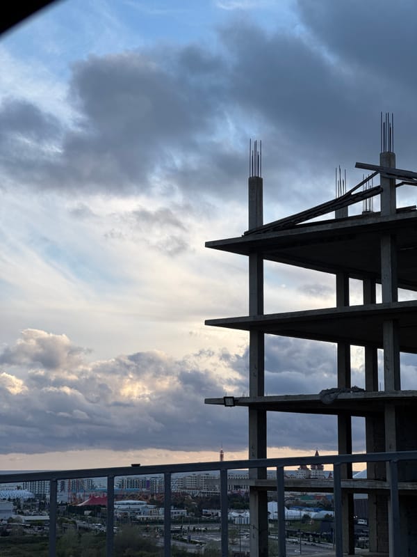 Construction site view documented from high vantage point in Sochi