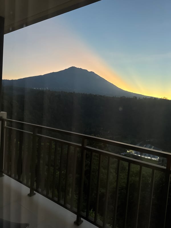 Mountain view captured from balcony in Rendang, Indonesia