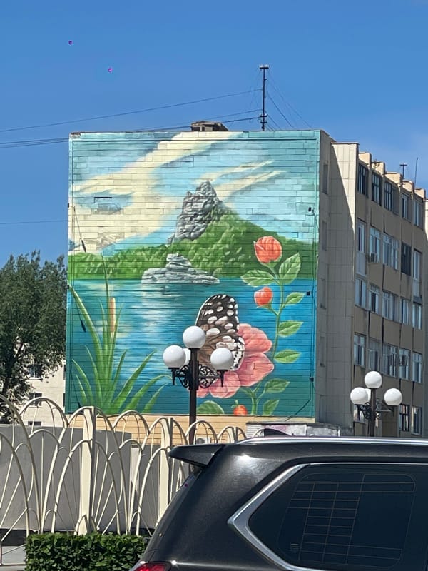 Morning scenes captured around Kokshetau's mosques and commercial district