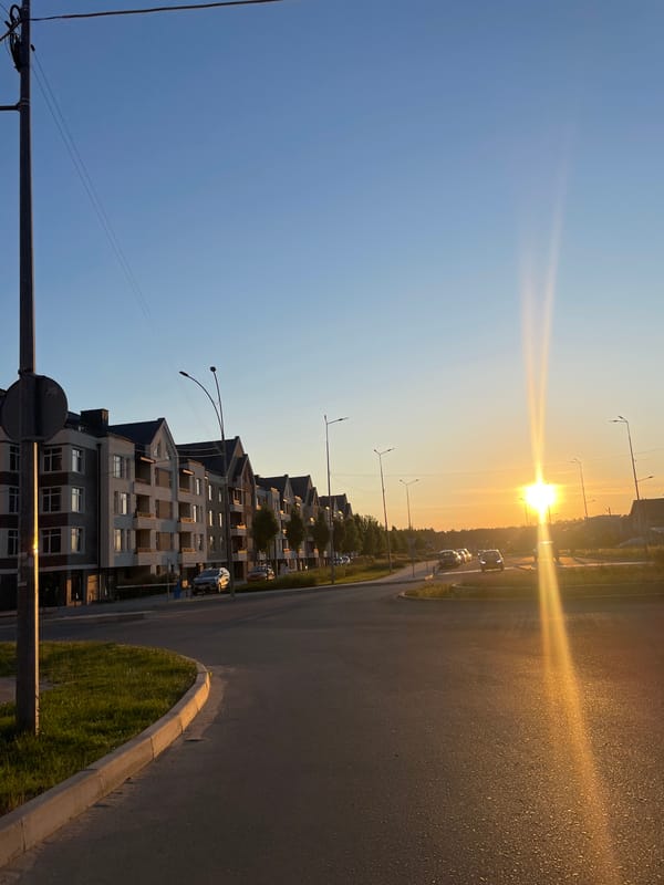 Golden hour in a Brovary park and neighborhood streets