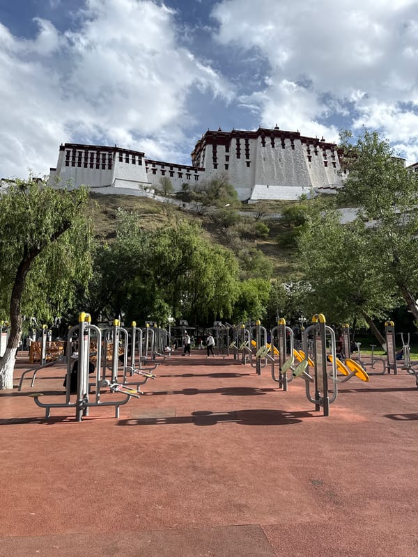 Outdoor fitness area documented near Potala Palace in Lhasa