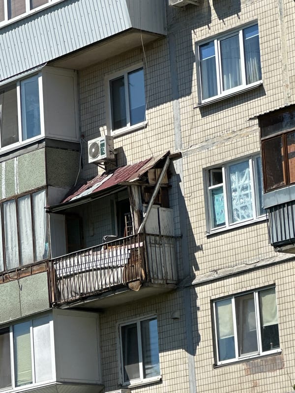 Early morning around Kyiv's residential streets, flowers and all