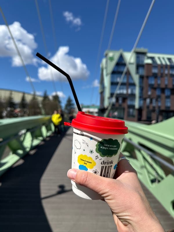 Tourist captures casual walking tour moments around Kaliningrad's Honey Bridge