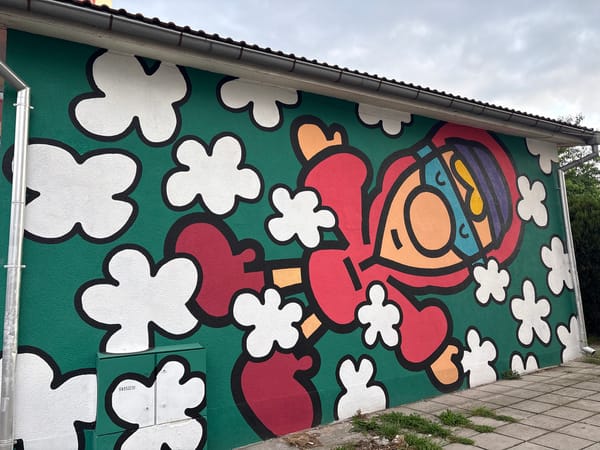 Cartoon mural spotted on Sofia building exterior