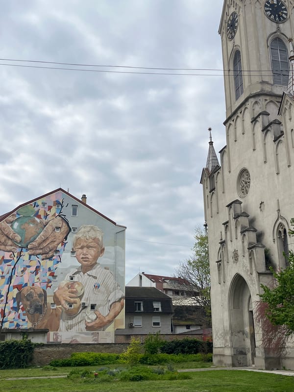 Mural featuring elderly figures spotted near Novi Sad church