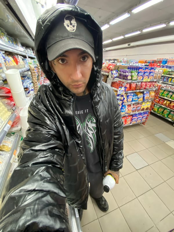Shopper takes selfie in Buenos Aires supermarket aisle