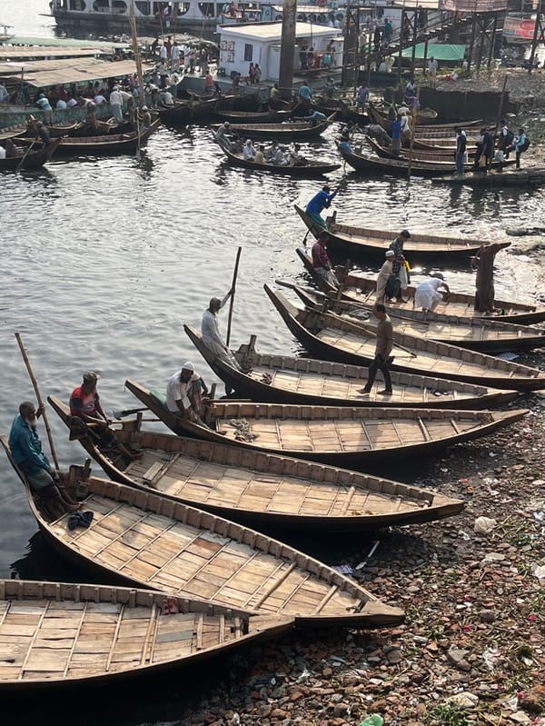Busy morning river traffic documented on Buriganga River, Dhaka