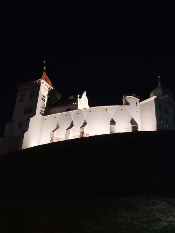 Nighttime tour of illuminated historic landmarks in Hrodna, Belarus