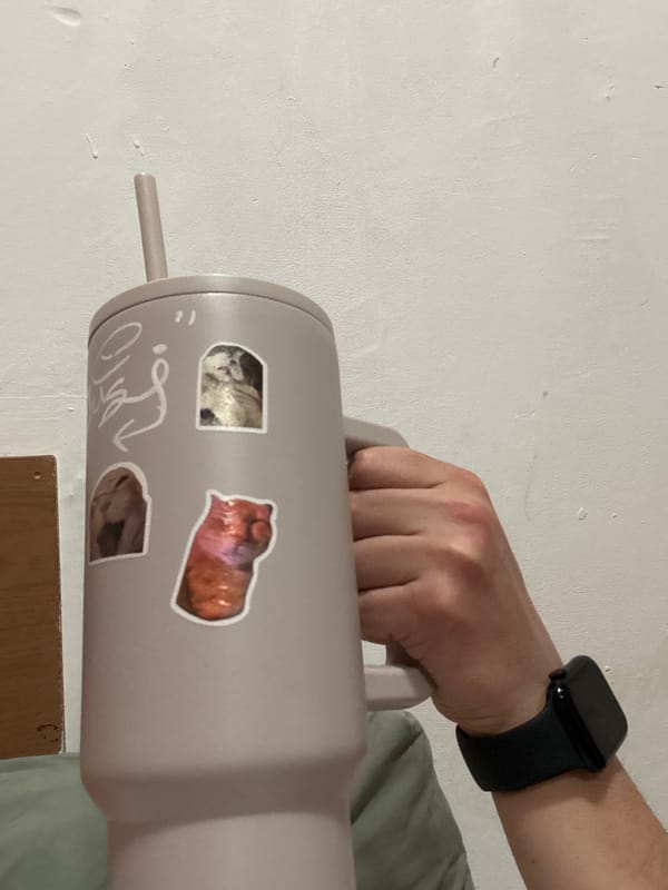 Person holds decorated tumbler in Kazanlak, Bulgaria