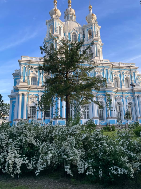 Tourist documents Smolny Cathedral visit in St. Petersburg