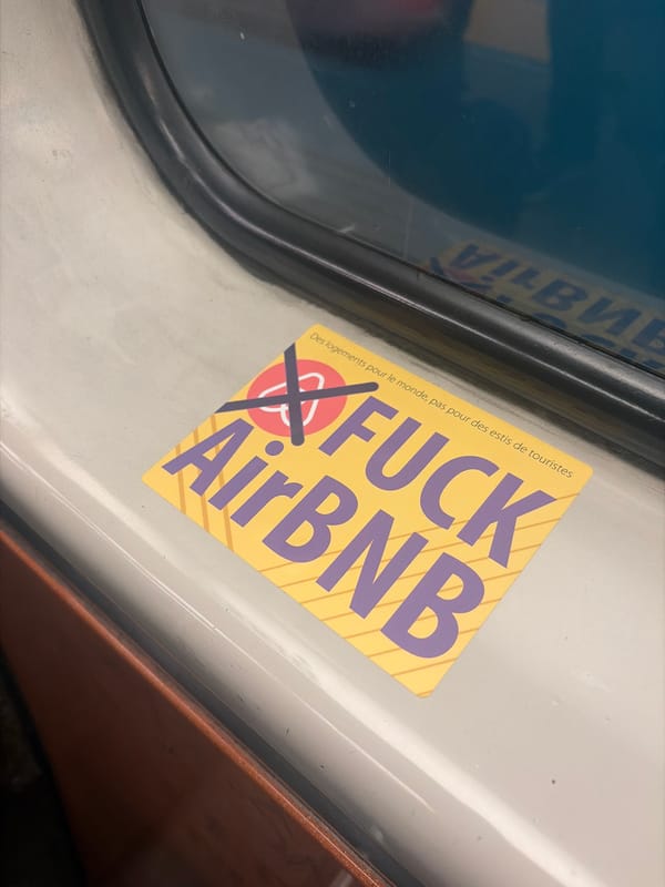 Anti-Airbnb sticker spotted on Longueuil public transit