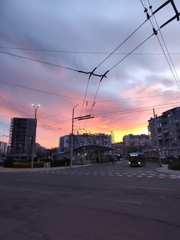 Twilight colors observed over Burgas, Bulgaria cityscape