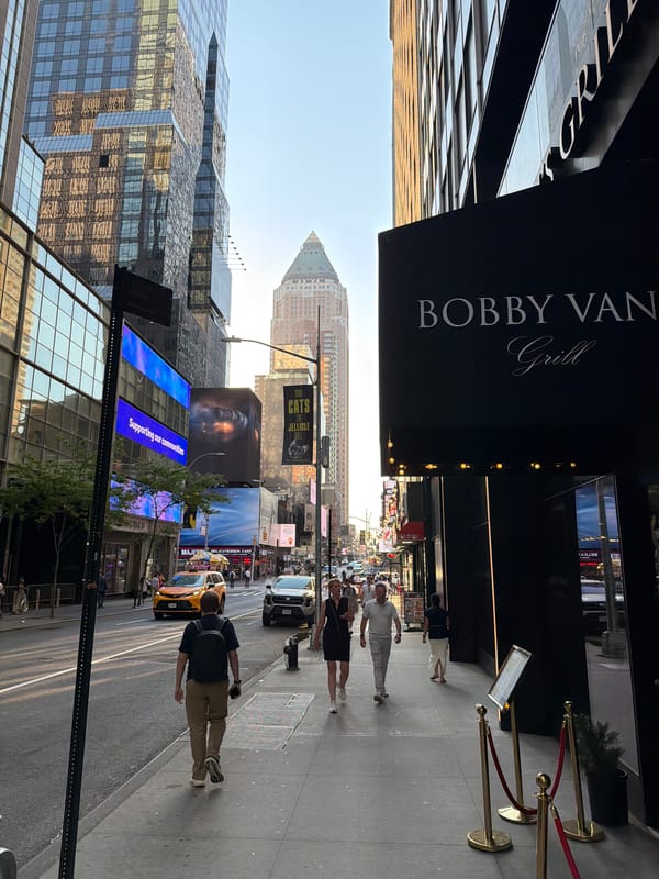 Evening street scene documented near Bobby Van Grill, NYC