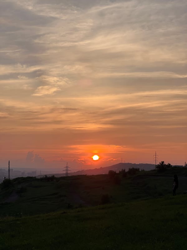 Sunset skies and a domed church in Krasnoyarsk