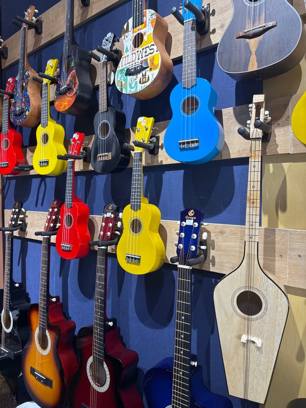 Electric guitar wall display at a Batumi music store