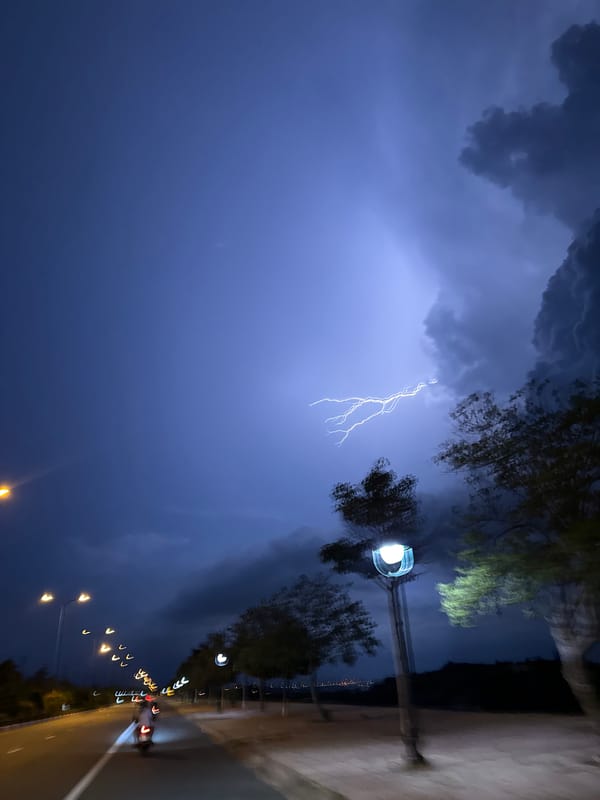 Lightning strike photographed during nighttime storm in Vietnam