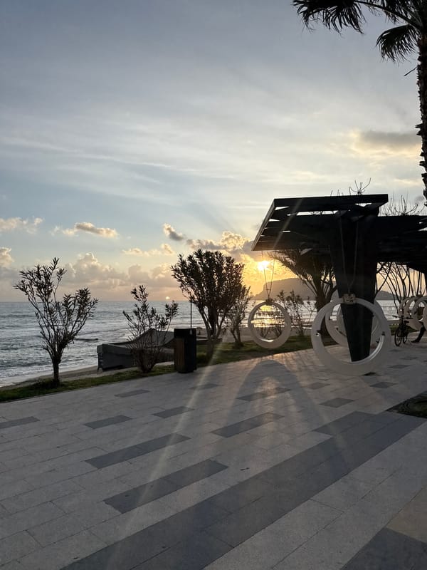 Sunset coastal scenes documented along Alanya Turkey waterfront promenade