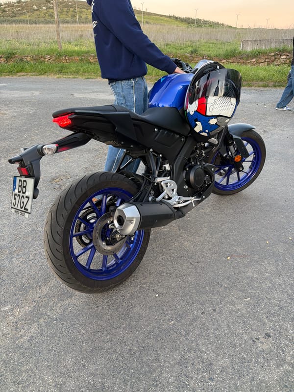 Motorcycles parked with helmets in Mirandela Portugal