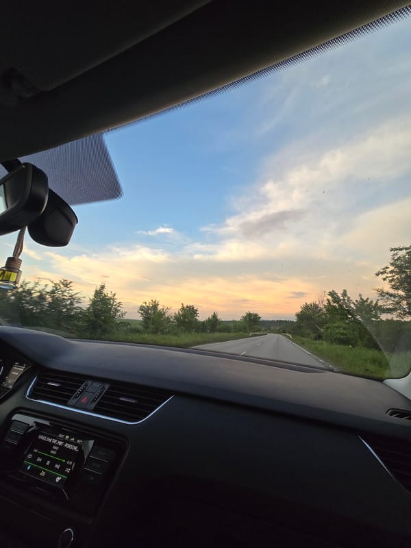 Motorist documents afternoon drive under overcast skies