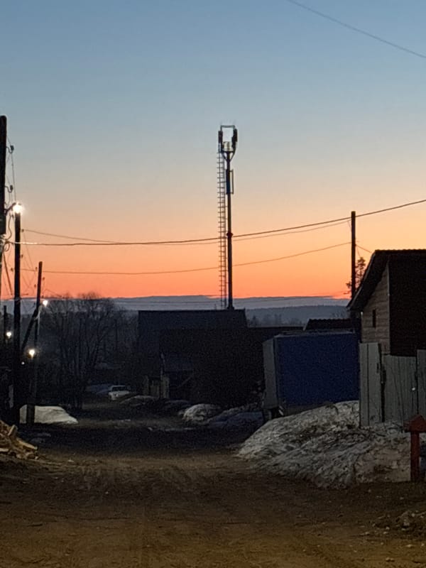 Sunset documented across Chaikovsky streets during April evening