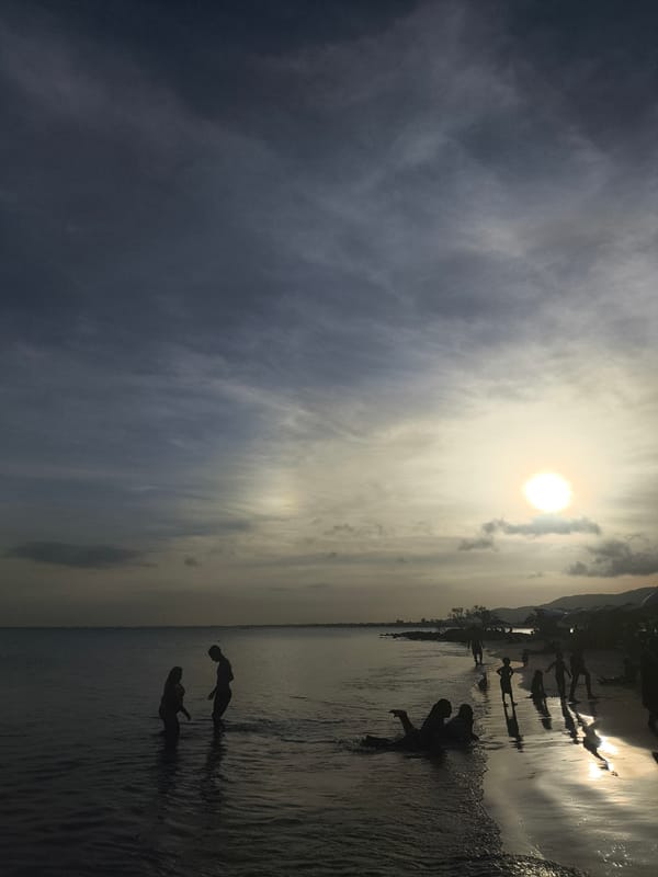 Evening sunset documented along Porlamar waterfront in Venezuela