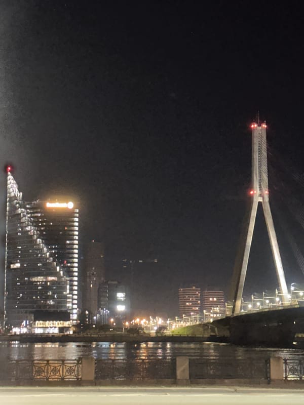 Nighttime observations of Riga cityscape from elevated indoor vantage point
