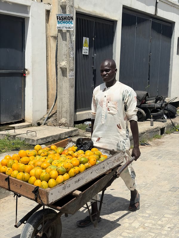 Mango vendor pulls cart through Igboefon streets