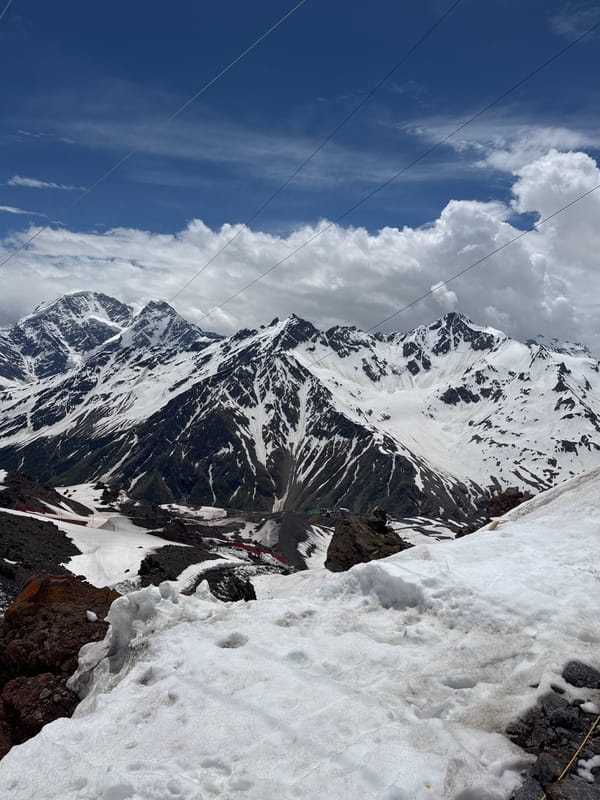 A summer ski day in full swing at Terskol, Caucasus