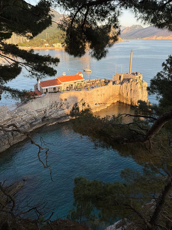 Golden hour coastal scene photographed in Petrovac na Moru