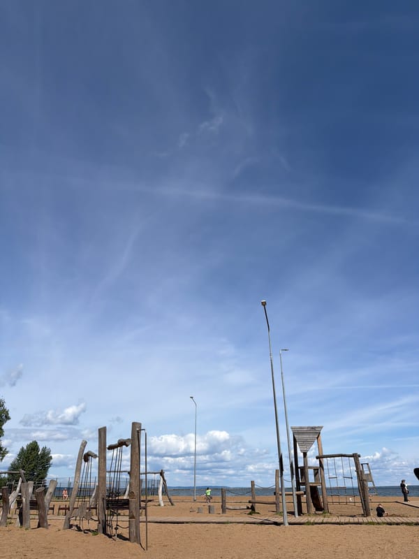 Kama River beach park on a summer morning in Chaikovsky