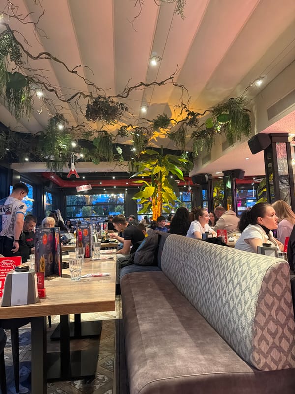 Diners gather for meals at Plovdiv restaurant