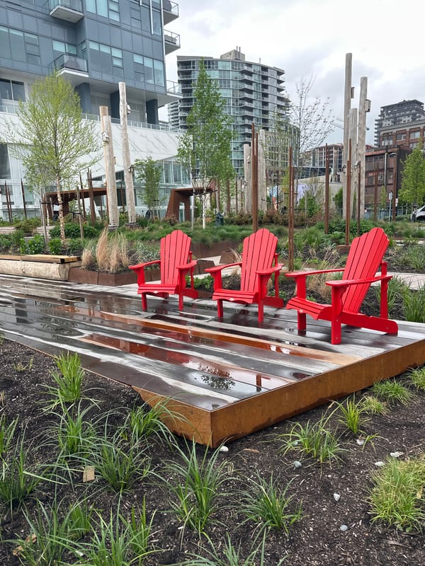 Overcast evening scenes documented in New Westminster waterfront park