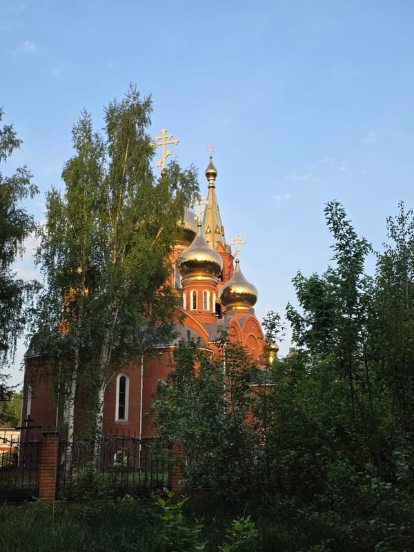 Sunset scenes captured around Orthodox church in Chaikovsky, Russia