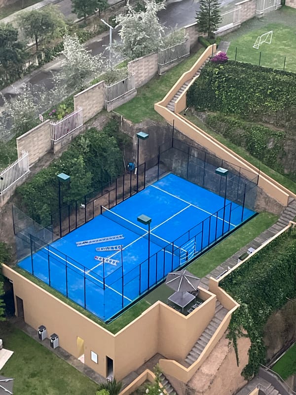 Aerial view shows paddle tennis court in Huixquilucan, Mexico