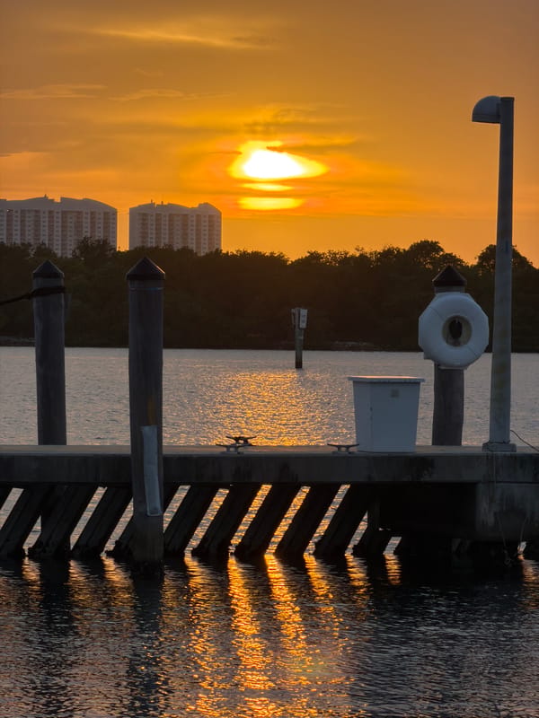 Sunset along the Miami Beach waterfront, marinas to Bal Harbour