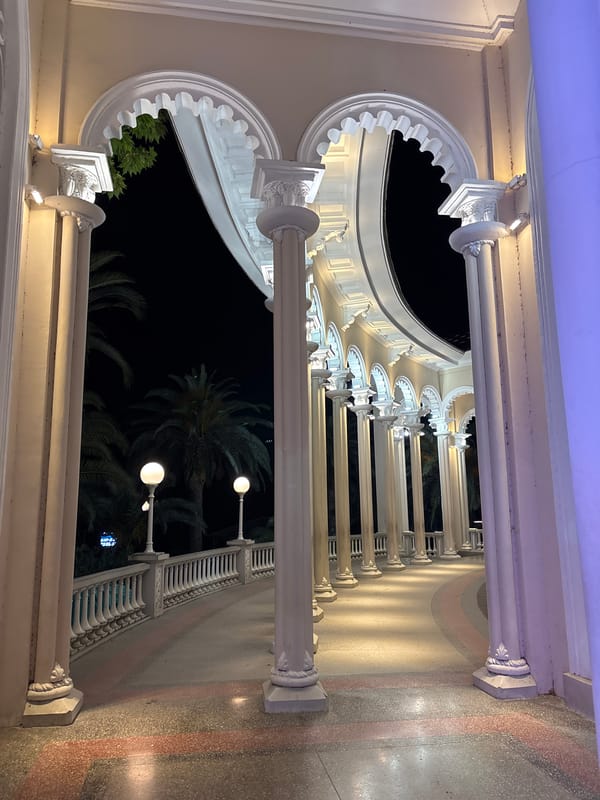 Evening stroll through Abaata's illuminated arcade with dessert stop