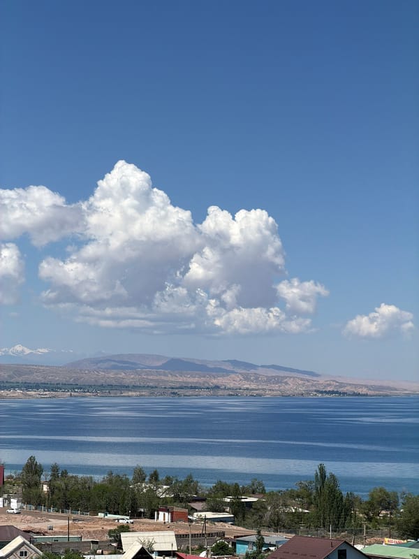 Morning views of Issyk-Kul from a Kaji-Say guesthouse