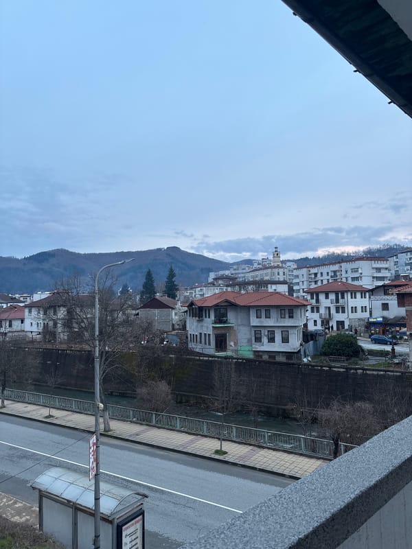 Elevated views capture overcast afternoon in Zlatograd, Bulgaria