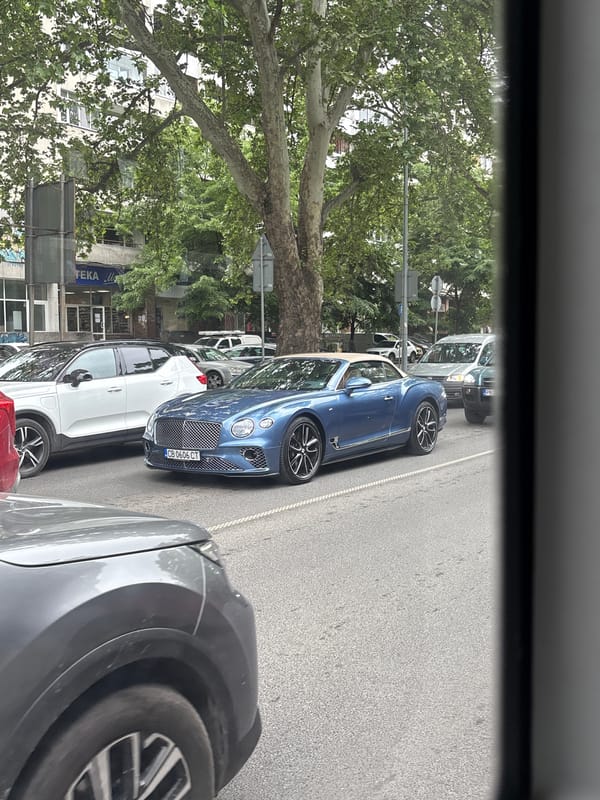 Blue Bentley convertible spotted parked on Plovdiv street