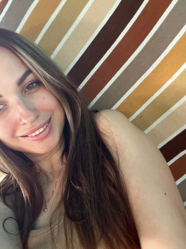 Morning at home: selfies, a dog, a knife, and backyard scenes.