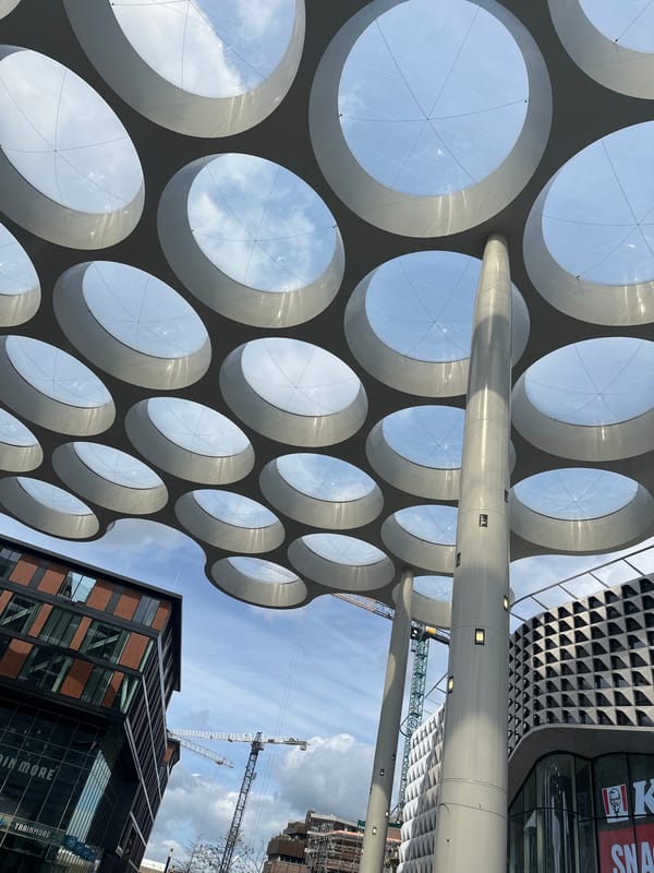 Architectural detail captured at Utrecht shopping center ceiling