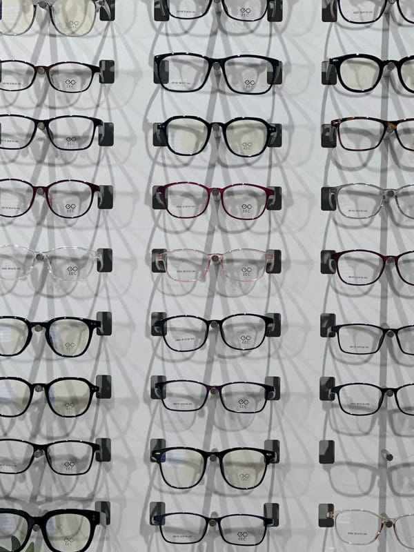 Eyeglass display observed at London optician shop